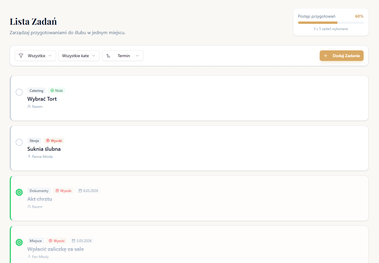 Widok Planera Ślubnego